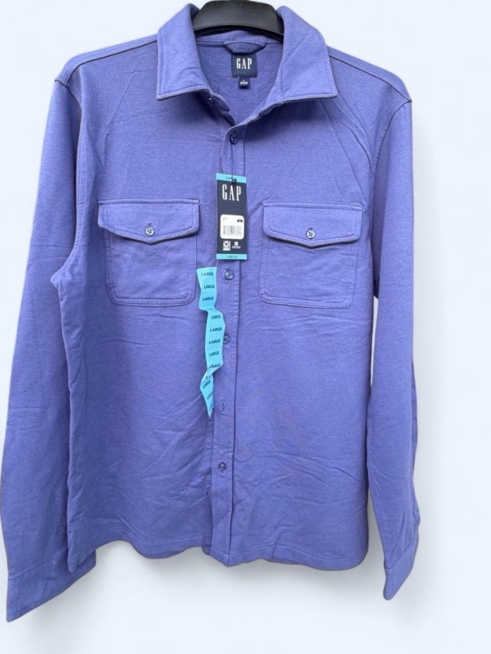 NWT GAP Men's blue long sleeve knit Button-Front Shirt Jacket